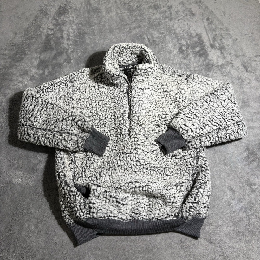 Express Jacket Small Gray Sherpa Half Zip Pullover Deep Pile Cozy Sweater